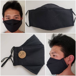 Washable & Reusable 3D Fitted Style Face Mask - Triple Layers - Solid Cotton / Cotton Blended Fabric w/ Adjustable Elastic Ear Loops