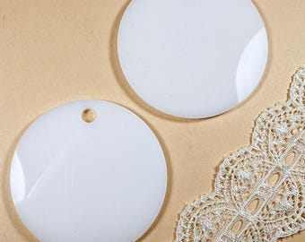 12x Circle 1 1/2" (3.8 cm) white Acrylic unfinished shape blanks discs with hole, Blank plexiglass Tags Labels