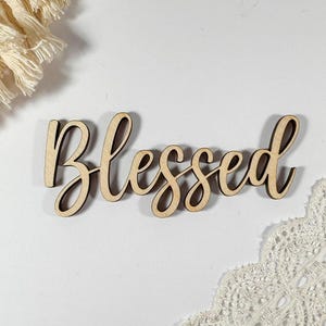 Blessed Word Text Laser Cut Out Unfinished Wood Shape Craft Supply Sign