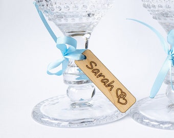 custom wine charm baby shower decorations 10-50 pcs Personalized glass tag from wood for celebrations Christmas table seating bridal
