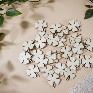 200 pcs Tiny Shamrock Wood, Small Shamrocks Confetti, Wooden 4 Leaf Clover