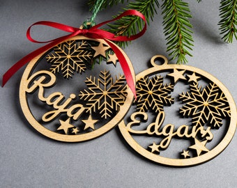 Christmas ornaments, Personalized, Wood, Christmas Tree ornament, Custom Christmas baubles with name, CHRISTMAS gift tags, snowflake decor