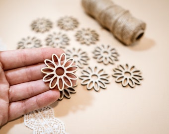 3,8 cm (12 x 3,8 cm), formes de fleurs de marguerite, découpes dans du bois brut, lot de marguerites, marguerites découpées au laser, découpe printanière de fleurs en bois non finies