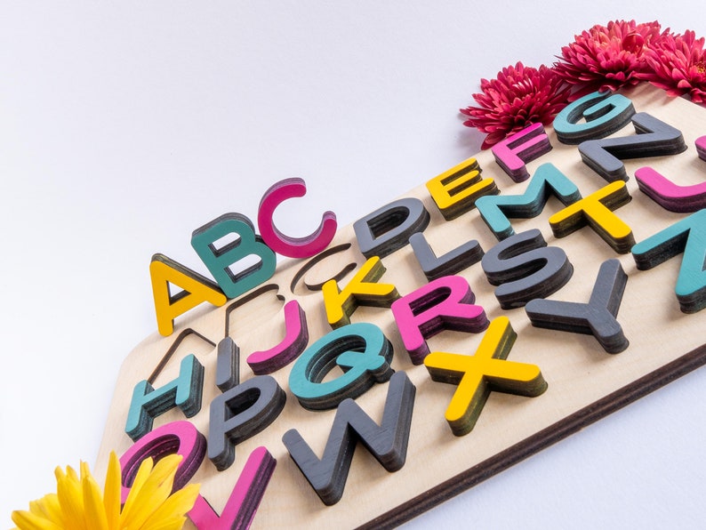Wooden Alphabet Puzzle Letters ABC Early Learningplaying Etsy