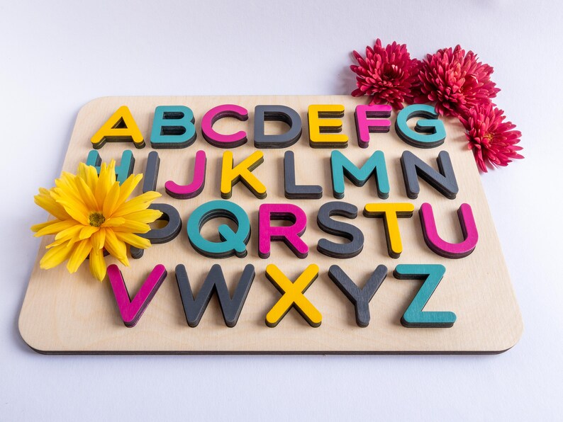 Wooden Alphabet Puzzle Letters ABC Early Learningplaying Etsy