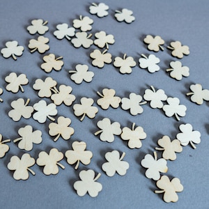 50 pcs Tiny Shamrock Wood, Small Shamrocks Confetti, Wooden 3 Leaf Clover