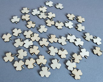 50 pcs Tiny Shamrock Wood, Small Shamrocks Confetti, Wooden 3 Leaf Clover