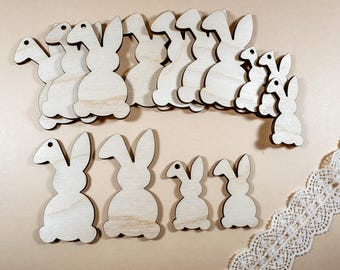 20x Easter Bunny wooden shapes, Unfinished wood cutouts