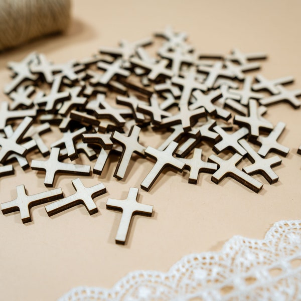 50x small wooden crosses, wood cross laser cut, acceossories, tiny plain Christian Cross Craft Shapes, scrapbooking wooden cross, bautismo