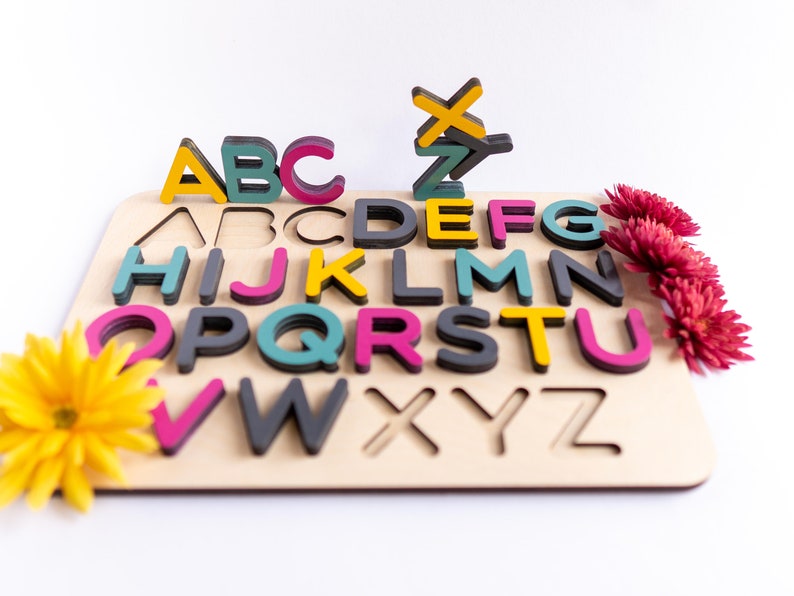Wooden Alphabet Puzzle Letters ABC Early Learningplaying Etsy