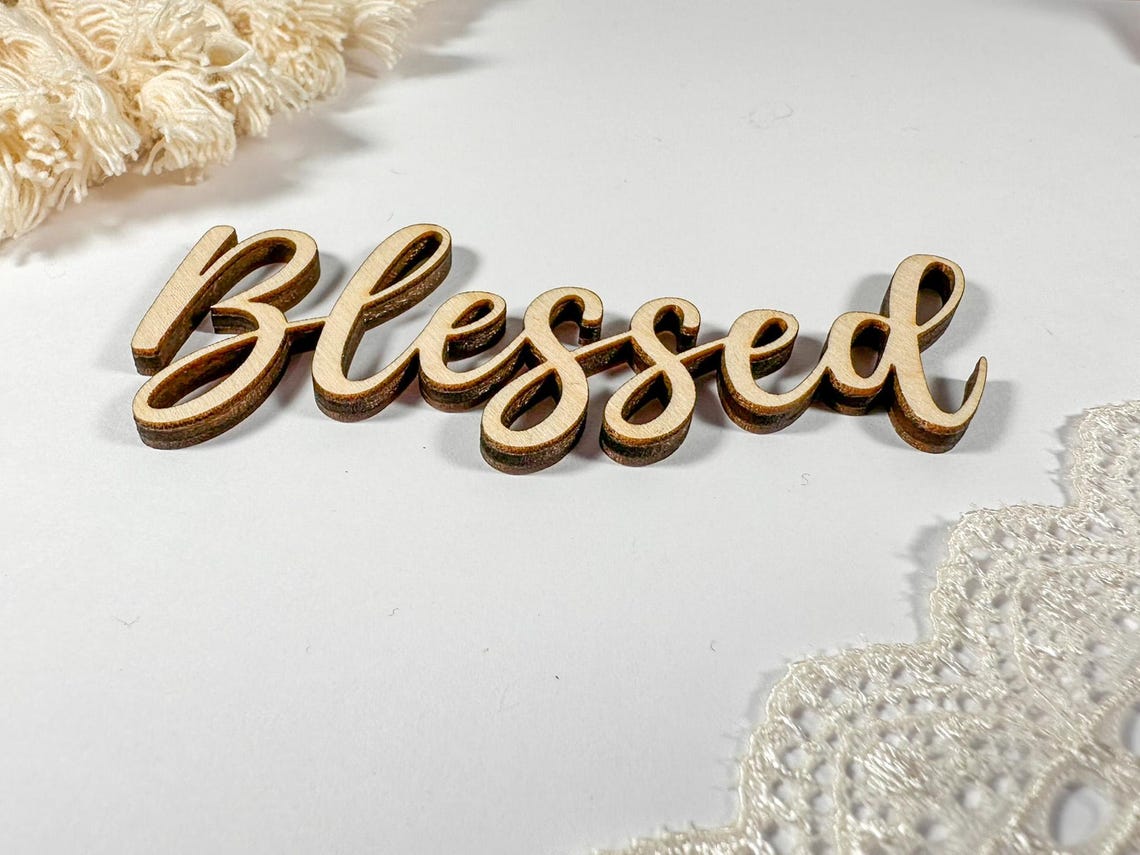 Blessed Word Text Laser Cut Out Unfinished Wood Shape Craft Supply Sign ...