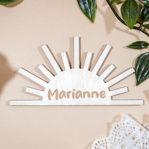 Segnaposto da tavolo in legno a forma di mezzo sole, sagome di legno grezzo, cartello in legno tagliato al laser per tavolo da matrimonio, decorazione per cameretta dei bambini