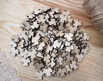 100 pcs Tiny Shamrock Wood, Small Shamrocks Confetti, Wooden 3 Leaf Clover