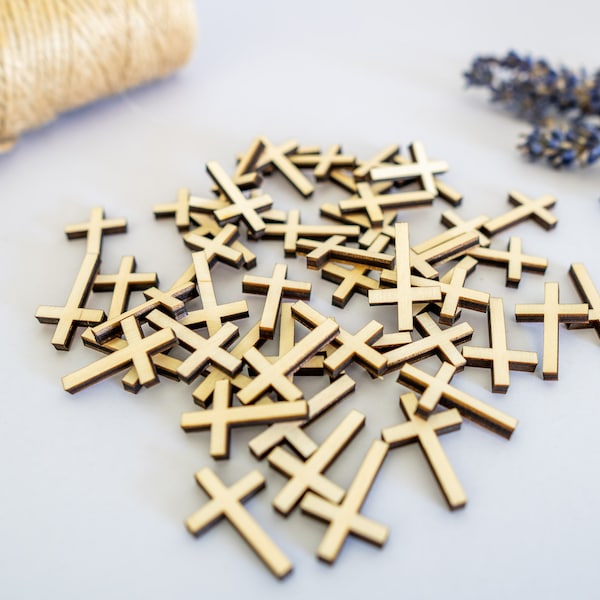 50x petites croix en bois, croix en bois découpées au laser, accessoires, minuscules formes d'artisanat chrétiennes simples, croix en bois de scrapbooking, batismo