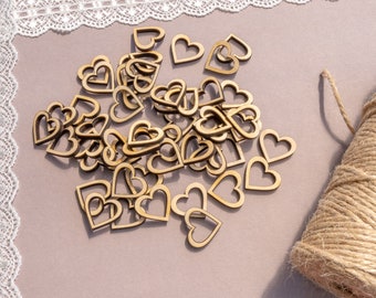 100 decoraciones de mesa de boda corazón hueco, pequeño corazón de madera confeti decoración de amor