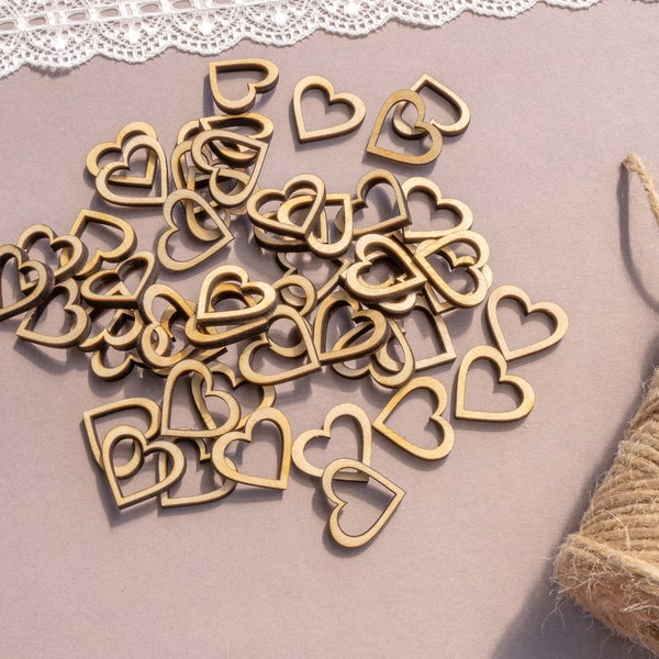 100 Wedding table decorations hollow heart, small wooden heart confetti love decor