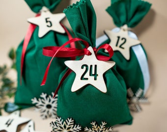 1-25 Advent calendar Wooden number tags, Christmas tags, Advent stocking tags, waiting for Christmas joy.