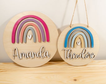 Personalized door sign Boho wooden rainbow wall decor Custom Rainbow name sign, wall decoration nursery decor, rainbow with heart