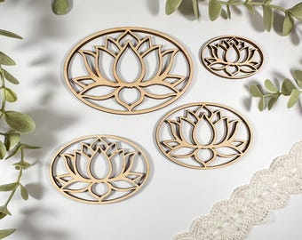 Multiple Sizes Lotus Flower Outline Shape wooden, wall decor, dreamy bedroom, Macrame Mobile