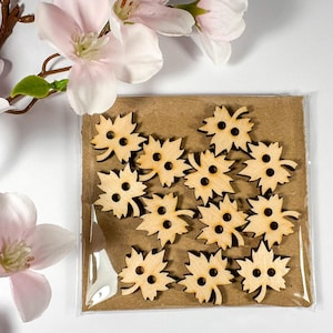 12x 1 inch Wooden Maple Leaf Laser Cut Sewing Buttons great for Scrap Booking, Card Making, Embellishments, Crafting, knitting button