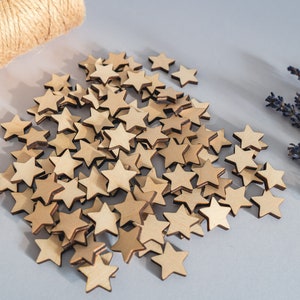200 piccole stelle da 0,5" Decorazione sparsa Stella di legno Decorazione da tavolo Natura Stelle decorative natalizie Parti sparse, abbellimenti artigianali