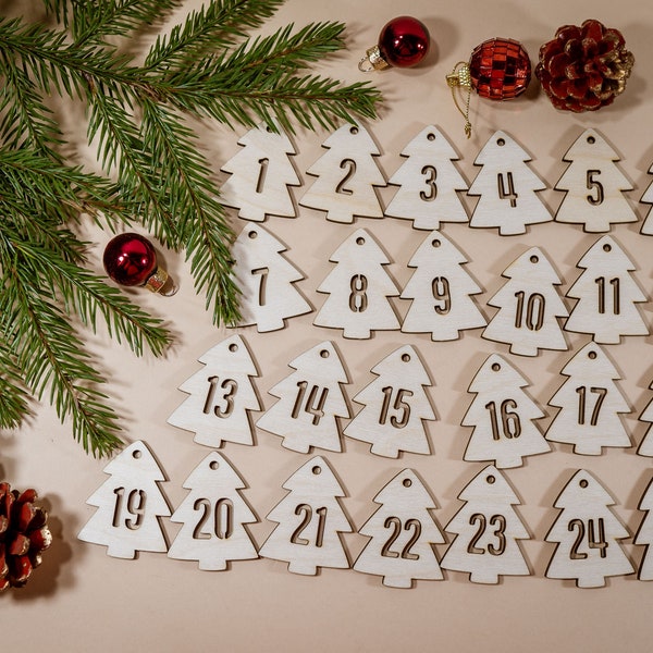 1-25 Advent calendar Wooden 5.1 cm 2" number tags, Christmas tags, Advent stocking tags, waiting for Christmas joy.