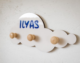 Perchero de madera Perchas de pared para niños Ganchos para guardería Ganchos en forma de nube Ganchos para habitación de niños Percha para habitación de niños Decoración de pared para baby shower y guardería