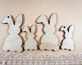 set of 10 Easter Bunny shapes, Unfinished wood cutouts. Package of bunnies, laser cut wooden rabbit, Easter bunny