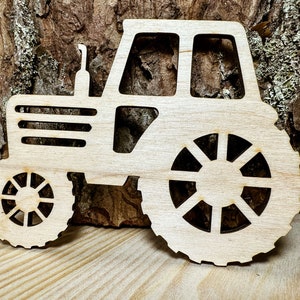 Forma de tractor de madera para manualidades y decoraciones, silueta de tractor, decoración de fiesta temática de tractor, rastreador de decoración de pared