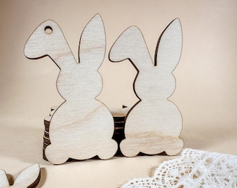 set of 20 Easter Bunny shapes, Unfinished wood cutouts. Package of bunnies, laser cut wooden rabbit, Easter bunny