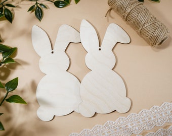 10 pieces of Easter Bunny shapes, Unfinished wood cutouts. Package of bunnies, laser cut wooden rabbit