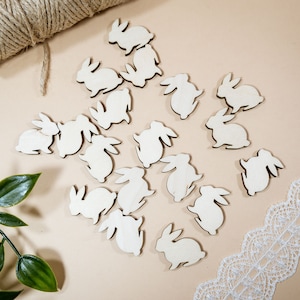 50 pezzi di forme di coriandoli del coniglietto pasquale, ritagli di legno non finiti. Confezione di mini coniglietti, coniglio in legno tagliato al laser, orecchini coniglio
