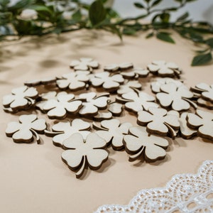 50 pcs Tiny Shamrock Wood, Small Shamrocks Confetti, Wooden 4 Leaf Clover