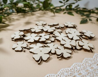 50 pcs Tiny Shamrock Wood, Small Shamrocks Confetti, Wooden 4 Leaf Clover