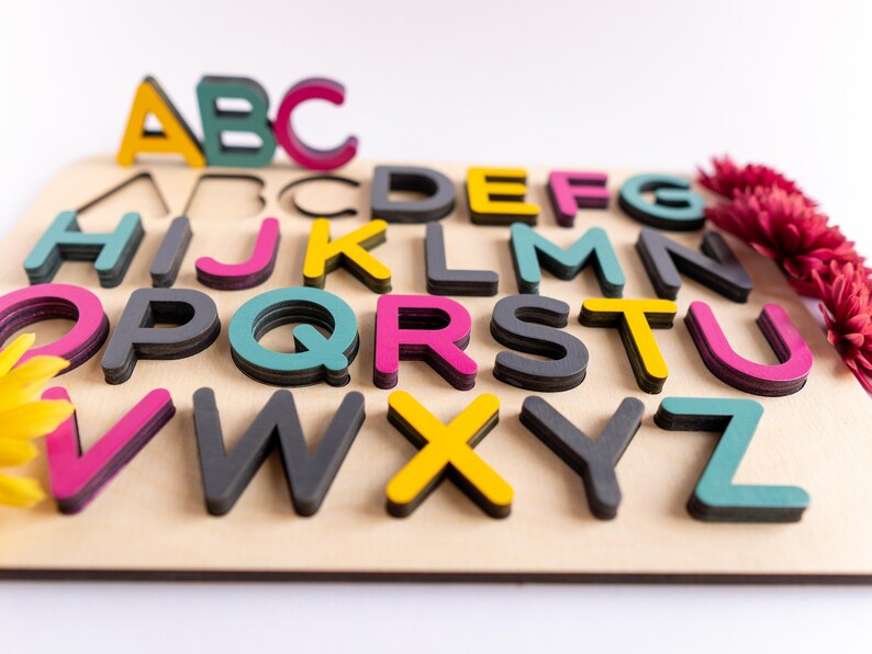 Wooden Alphabet Puzzle Letters ABC Early Learningplaying Etsy