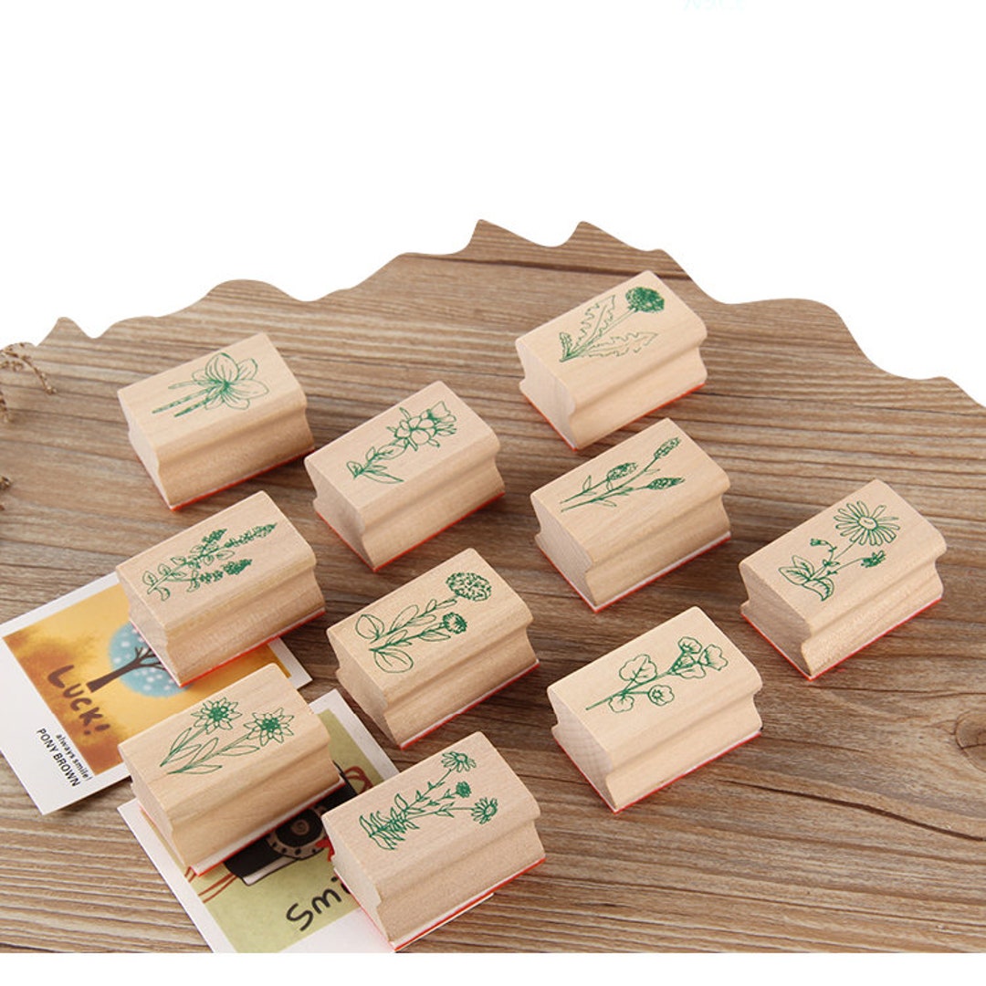 Set Timbri Legno Con Motivi Floreali - 22 Pezzi Per Fai Da Te E Scrapbooking - Foto 8