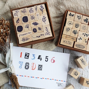 19 PCS de sellos de madera de conjunto, planta decorativa de madera montada sello de goma conjunto para bricolaje artesanal, fabricación de tarjetas y Scrapbooking