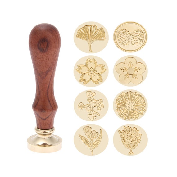 Wax Seal Stamp Set with 2 Sealing Wax Sticks, 4 pcs Seal Wax Stamps Copper  Heads with Wood Handle, Wax Stamp Kit for Letter Sealing Wedding, Wax Seal