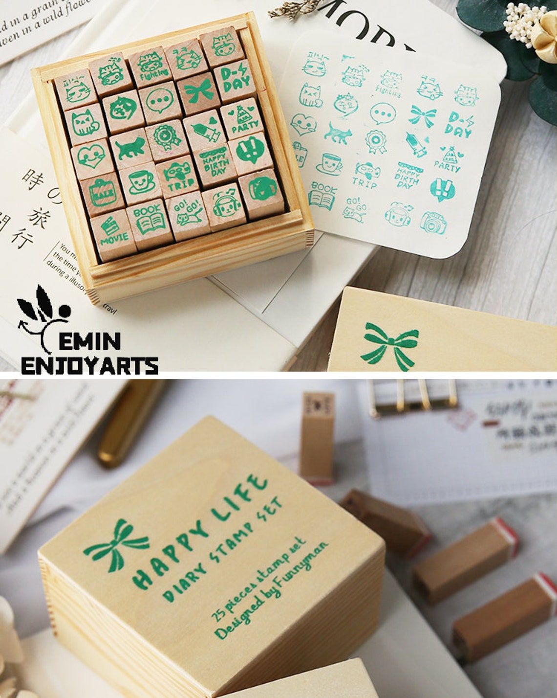 25 PCS of Set Wooden Stamps Cute children Decorative Wood Etsy