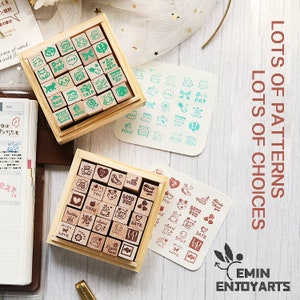 25 peças de conjunto de selos de madeira, conjunto de carimbo de borracha decorativo de madeira bonito para crianças para artesanato diy, fabricação de cartões e álbum de recortes