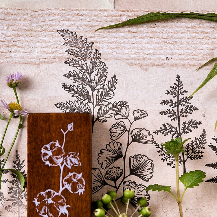 Wooden Rubber Stamps Plant and Candlestick Decorative Mounted Etsy