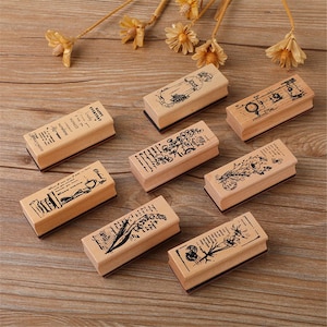 8 PCS pianta di legno fiore ragazze sigillo vintage timbri di gomma artigianato fai da te cucito stampaggio scrapbooking accessori
