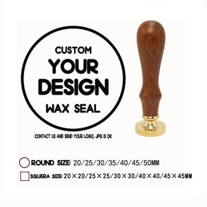 Carimbo de cera personalizado com seu próprio design de logotipo Diferente tamanho da cabeça do carimbo Diy Carimbos transparentes 20 mm, 25 mm, 30 mm, 35 mm, 40 mm, 45 mm para sua escolha