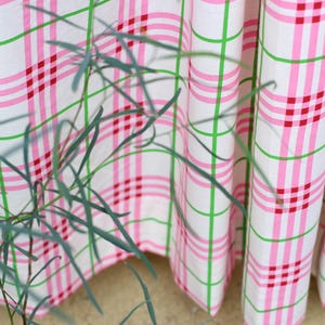 Pink & Green Checkered Cotton Curtain – Retro Gingham Window Panel, Colorful Mid-Century Curtain, Playful Modern Kitchen Drapes