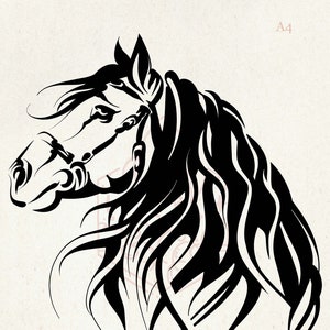 Plantilla de serigrafía de perfil de caballo dibujada a mano - Reutilizable, adhesivo - Lienzo, Tarjetas, Vidrio, Cerámica, Pared, Tela, Madera, Cerámica, Arcilla, Metal