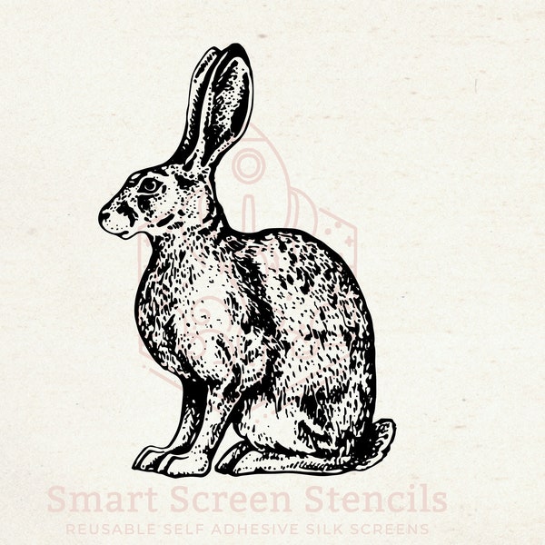 Hand drawn Hare Rabbit SilkScreen Stencil - Reusable, Selfadhesive - Canvas, Cards, Glass, Ceramic, Wall, Fabric, Wood, Metal, Paper, Clay