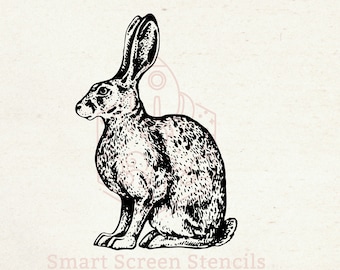 Hand drawn Hare Rabbit SilkScreen Stencil - Reusable, Selfadhesive - Canvas, Cards, Glass, Ceramic, Wall, Fabric, Wood, Metal, Paper, Clay