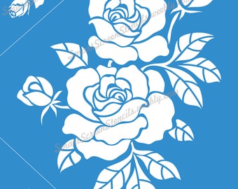 Roses Silkscreen Stencil - Reusable, Adhesive - Canvas, Cards, Glass, Ceramics, Wall, Fabric, Wood, Plastic, Metal, Clay, Paper, Chalkboard