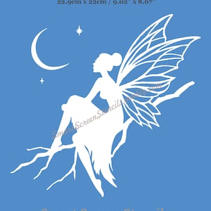 Moon Fairy SilkScreen Stencil - Herbruikbaar, Zelfklevend - Klei, Canvas, Kaarten, Glas (verf en etsen), Keramiek, Muur, Stof, Hout, Metaal