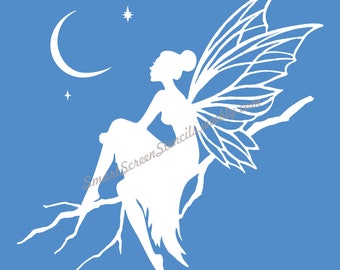 Moon Fairy SilkScreen Stencil - Reusable, Adhesive - Clay, Canvas, Cards, Glass (paint and etching), Ceramic, Wall, Fabric, Wood, Metal